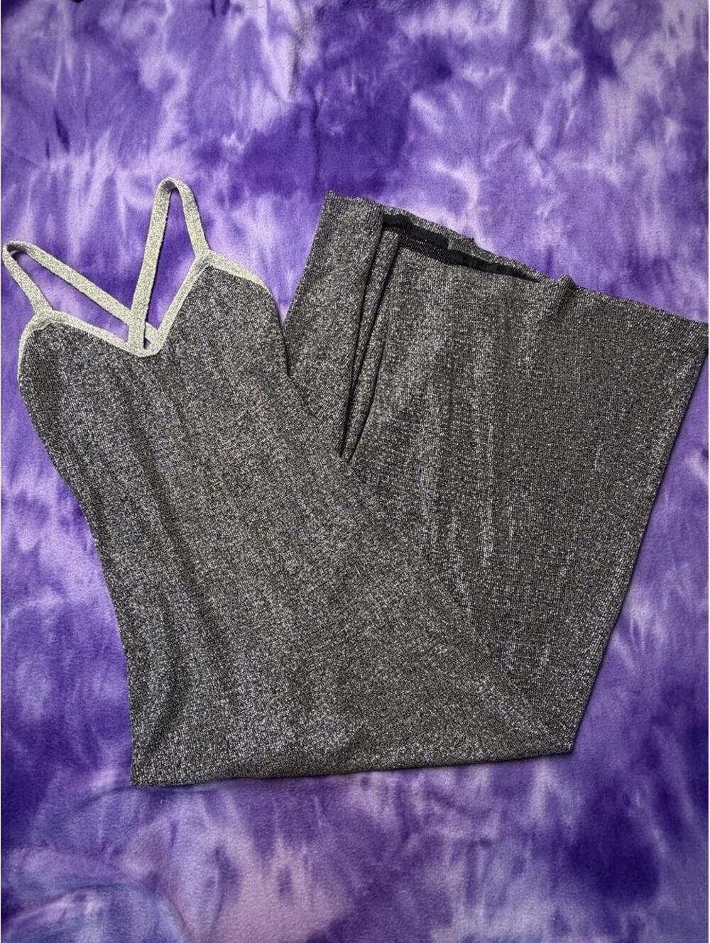60s 70s black / silver metallic knitted maxi dress
